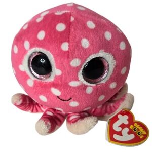 Ty Ollie Octopus Beanie Boo Plush 5" NWT Pink Glitter Eyes Sea Life Ocean Zoo
